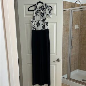 White House Black Market Black and White Floral Jumpsuit
